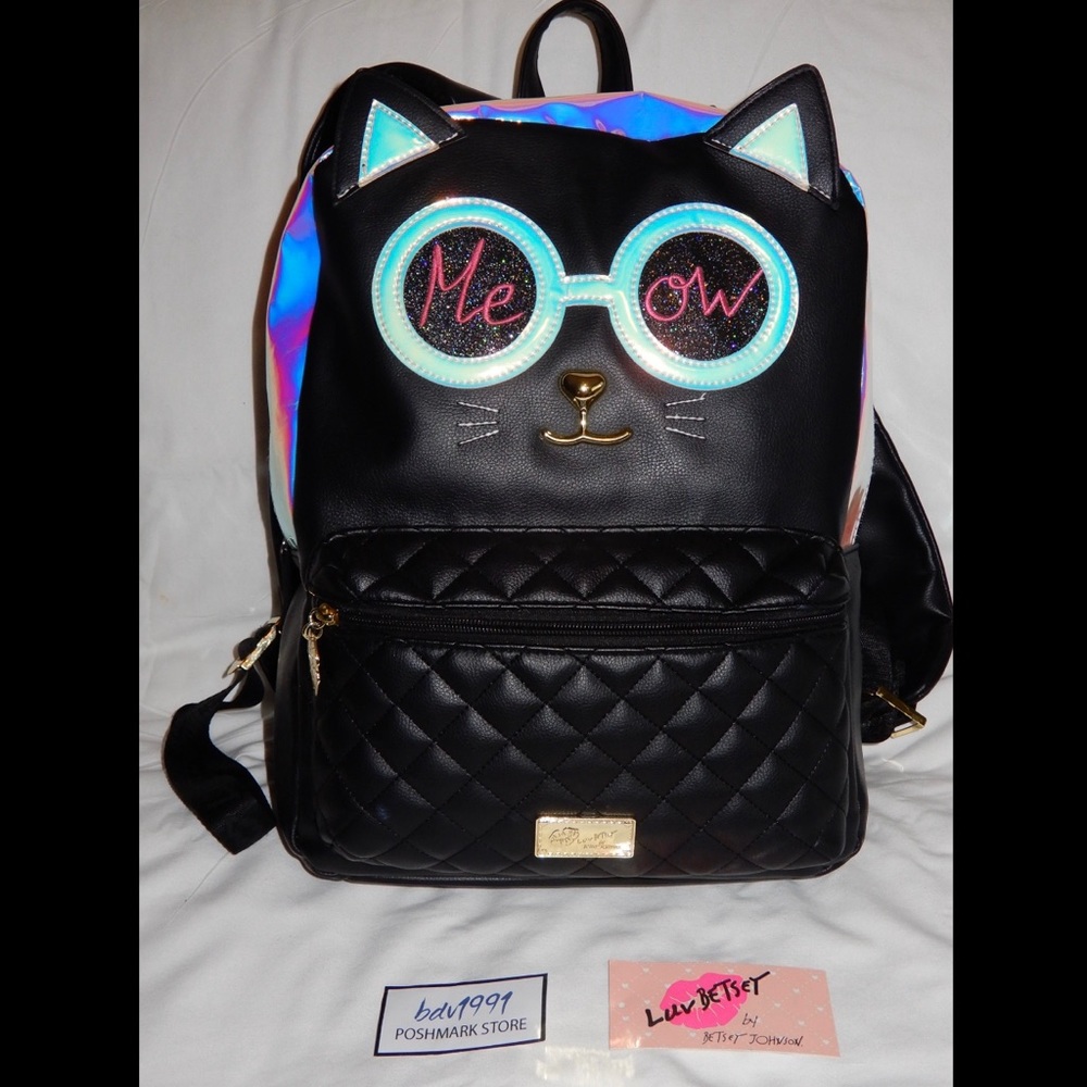 Luv Betsey Johnson MEOW Iridescent Cat Backpack